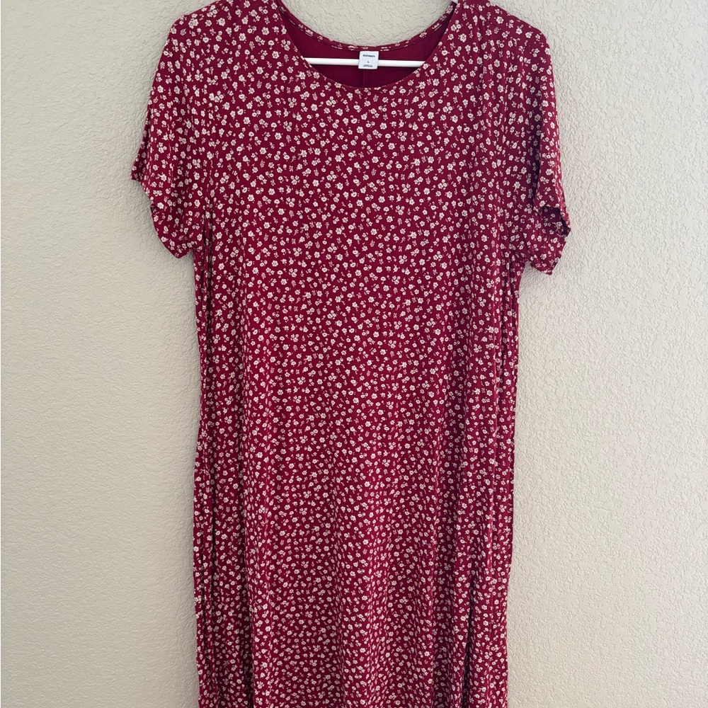 Old Navy Red Midi Dress Casual Crew Neck Short Sleeve